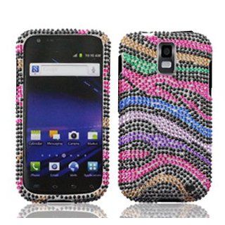 Samsung Galaxy S II S2 S 2 Skyrocket AT&T ATT i727 i 727 Cell Phone Full Crystals Diamonds Bling Protective Case Cover Black with Rainbow Color Zebra Animal Skin Design Cell Phones & Accessories