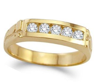 CZ Mens Wedding Ring 14k Yellow Gold Band Cubic Zirconia (1/2 Carat): Jewelry