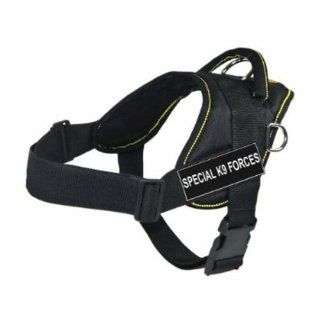 DT Fun Works Harness, Special K9 Forces, Black With Yellow Trim, Medium   Fits Girth Size: 28 Inch to 34 Inch : Pet Harnesses : Pet Supplies