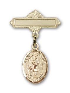 JewelsObsession's 14K Gold Baby Badge with St. Genesius of Rome Charm and Polished Badge Pin: Jewels Obsession: Jewelry