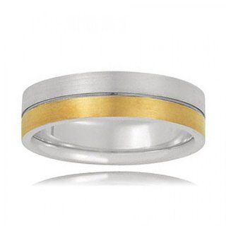 14k Rhodium Plated Gold and Silver Two Sided Polished Wedding Ring: GEMaffair Jewelry