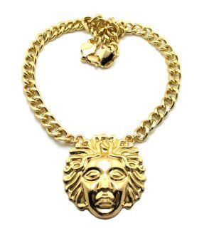 Gold Large Medusa Head Pendant with a 10mm 18 Inch Link Chain: Jewelry