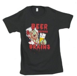 Zombie Beer Before Brains Undead Horror Funny Adult T Shirt Tee: Clothing