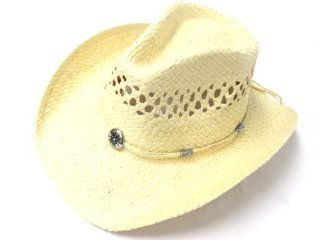 New Trendy Vintage Fashion Straw Western Cowboy Cowgirl Hat Western Wear in Cream: Jewelry
