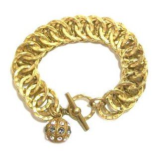 Catherine Popesco 14K Gold Plated Chunky Circle Link Bracelet with Swarovski Crystal Ball Charm: Bangle Bracelets: Jewelry