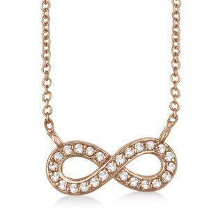 Pave Set Diamond Infinity Pendant Necklace 14K Rose Gold (0.20ct): Allurez: Jewelry