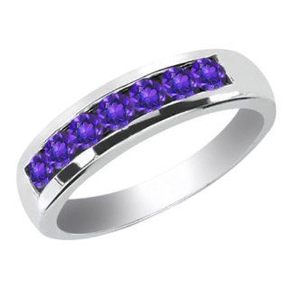 0.70 Ct Round Purple VS Amethyst 18K White Gold Men's Wedding Band Ring: Jewelry
