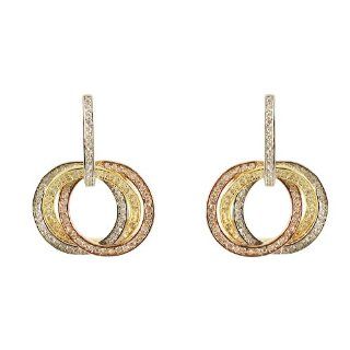 Sterling Silver Yellow and Rose Gold Tone White CZ Tri Color Linked Circles Earrings: Jewelry