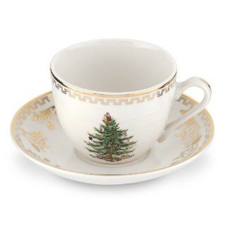 Spode Christmas Tree Gold Teacup and Saucer, Set of 4: Kitchen & Dining