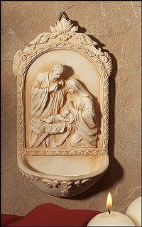 Catholic & Religious Nativity Holy Water Font. Material: Resin Size: 6 1/2" H. Holy Family with St. Mary, Jesus & St. Joseph. Perfect for Entrance of Home or Wedding Gift! : Everything Else