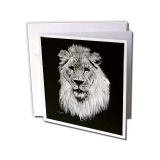 gc_26786_2 777images Digital Paintings Wildlife   Digital Painting of a lion in white over black   Greeting Cards 12 Greeting Cards with envelopes : Blank Greeting Cards : Office Products