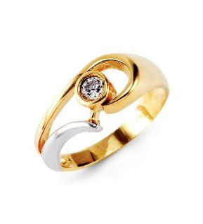 Round CZ Solitaire 14k White Yellow Gold Fashion Ring Jewelry