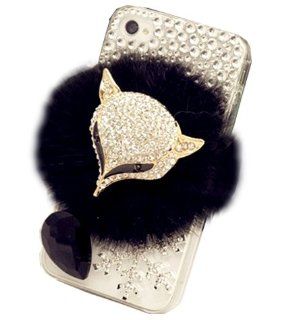 Black Gemstone Fur iPhone 4 4S Case Furry Cover Bling Crystal Rhinestone Fox: Cell Phones & Accessories