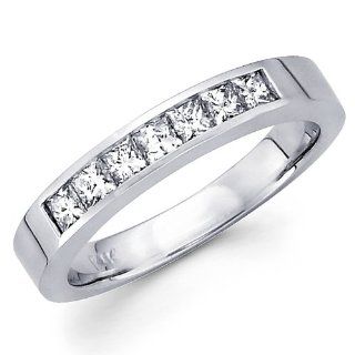 14K White Gold 7 Stone Princess cut Diamond COMFORT FIT Anniversary Wedding Ring Band (0.52 CTW., G H Color, SI Clarity): The World Jewelry Center: Jewelry