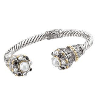 925 Silver, Freshwater Pearl & Onyx Cuff Bracelet with 18k Gold Accents: Firenze Collection: Jewelry