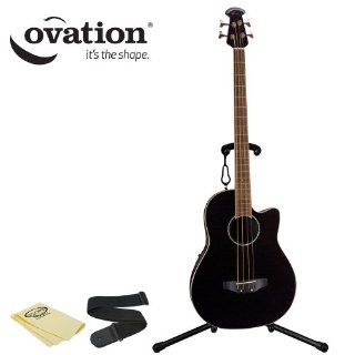 Ovation CC2474 Mid Depth Acoustic Bass Guitar Pack   Includes: Strap, Stand & GoDpsMusic Polish Cloth: Musical Instruments
