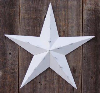 53 Inch Heavy Duty Metal Barn Star Painted Rustic White. The Rustic Paint Coverage Starts with a Black or Contrasting Base Coat and Then the Star Color Is Hand Painted on Top of the Base Coat with a Feathering Look Which Gives the Star a Distressed Appeara