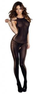 Costume Adventure Women's Black Opaque Bodystocking With Open Crotch Design: Clothing