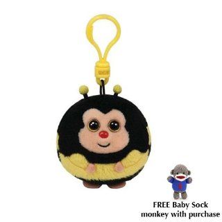 Ty Beanie Ballz   (Plastic Key Clip) ZIPS the Bee w/ Free Baby Sock Monkey: Toys & Games