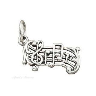 Sterling Silver 18" .8mm Wide Box Chain Necklace With Treble Clef Music Notes On Music Staff Stave Pendant: Jewelry