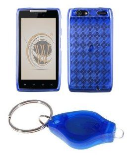 Premium Blue TPU Flexible Case Cover + ATOM LED Keychain Light for Motorola DROID RAZR MAXX (Verizon) Cell Phones & Accessories