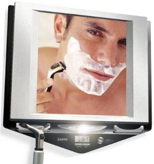 Z`Fogless Lighted Shaving Mirror with Clock, Stainless Steel & Black Finish  Shower Mirrors  Beauty