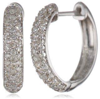 14k White Gold Round Cut Pave Diamond Hoop Earrings (1/2 cttw, H I Color, I3 Clarity): Jewelry