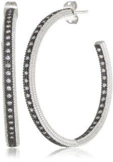 Freida Rothman "Classics" Collection Classic Black and Silver Inside Out Hoop Earrings: Jewelry