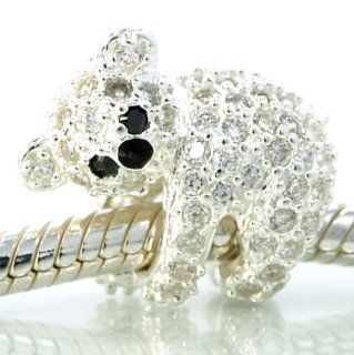 Pro Jewelry .925 Sterling Silver "Jeweled Koala Bear w/ Clear CZ" Charm Bead for Snake Chain Charm Bracelets Jewelry