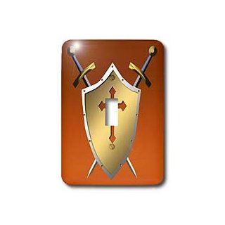 3dRose LLC lsp_40080_1 Golden Shield with Crossed Swords and The Christian Cross and Background In Cognac Single Toggle Switch   Switch Plates  