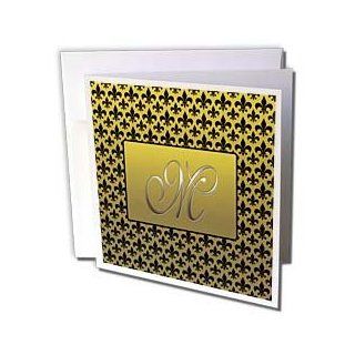 gc_36091_2 777images Designs Monograms   Elegant letter M embossed in gold frame over a black fleur de lis pattern on a gold background   Greeting Cards 12 Greeting Cards with envelopes : Blank Greeting Cards : Office Products