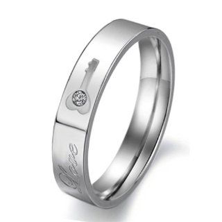 Titanium Stainless Steel Lock and Key Engagement Anniversary Wedding Promise Ring Couple Wedding Band with Engraved "Love" Rhinestone Inlay (Available Sizes: Him 6,6.5,7,7.5,8,8.5,9,9.5,10,10.5,11,11.5,12,13; Hers 5,5.5,6,6.5,7,7.5,8,8.5,9,9.5,10