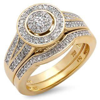 0.50 Carat (ctw) 18k Yellow Gold Plated Sterling Silver White Diamond Round Ladies Bridal Engagement Ring Set 1/2 CT: Jewelry