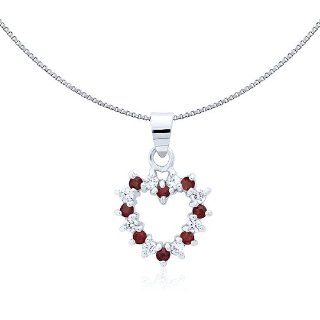 Garnet White Gold Plated Sterling Silver Heart Pendant Necklace 16" P647 : Other Products : Everything Else