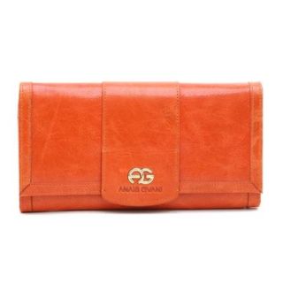 Anais Gvani Women's Classic Smooth Genuine Leather Tri Fold Wallet w/ Gold Logo Accent  Orange: Shoes