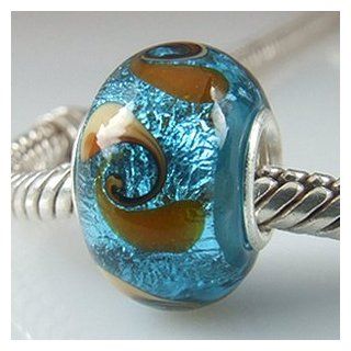 Blue and Brown Silver Foil Murano Glass Bead 925 Sterling Silver Core Bead Fits Pandora Chamilia Biagi Troll Charms Europen Style Bracelets: Jewelry