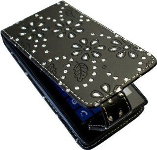 New Glitter Bling Faux Leather Case for Nokia Lumia 520   Black: Cell Phones & Accessories