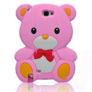 BYG Pink 3D Cute Teddy Bear Soft Rubber Back Case Cover Skin For Samsung Galaxy Note II N7100 + Gift 1pcs Phone Radiation Protection Sticker: Cell Phones & Accessories