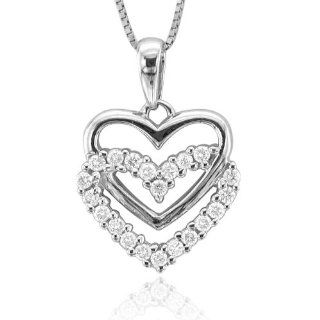 14k White Gold Heart Diamond Pendant Necklace (HI, I1 I2, 0.25 carat): Jewelry