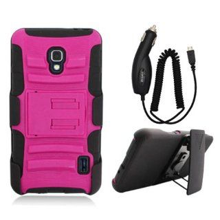 LG OPTIMUS F6 D500 PINK BLACK HYBRID KICKSTAND COVER BELT CLIP HOLSTER CASE + FREE CAR CHARGER from [ACCESSORY ARENA] Cell Phones & Accessories