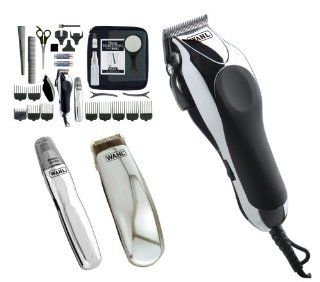 Wahl Chrome Pro Deluxe Mains Hair Clipper, Trimmer & Nasal Trimmer Set Chrome 79524 810 Gift Set Health & Personal Care