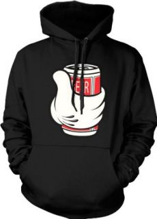 Cartoon Hand Holding Beer Hooded Sweatshirt, Funny Cartoon Mickey Hands and Beer Can Design Hoodie: Clothing