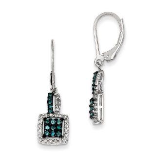 Sterling Silver White & Blue Diamond Leverback Earrings: Dangle Earrings: Jewelry
