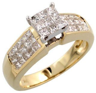 14k Gold Fancy Ladies' Square Diamond Ring, w/ 1.10 Carats Invisible Set Diamonds, 1/4" (6mm) wide, size 7: Jewelry