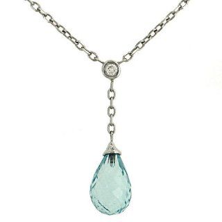 Blue Topaz (.10ct) and Diamond (.05) Lariat Necklace: Jewelry