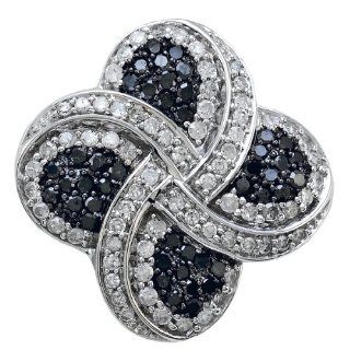 10K White Gold 1.03cttw Intertwined Heart Motif Pave Set Black and White Round Diamond Pendant Jewelry
