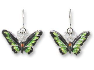 Rajah Brooke's Birdwing Butterfly Sterling Silver & Enamel Dangle Earrings: Jewelry