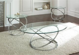 Steve Silver Orion Oval Chrome and Glass Coffee Table Set   Coffee Table Sets
