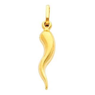 14K Yellow Gold Medium Cornicello Italian Horn Charm Pendant: Jewelry