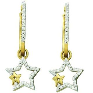 0.25 Carat (ctw) 10k Yellow Gold Brilliant White Diamond Ladies Star Shape Dangling Drop Earrings Jewelry